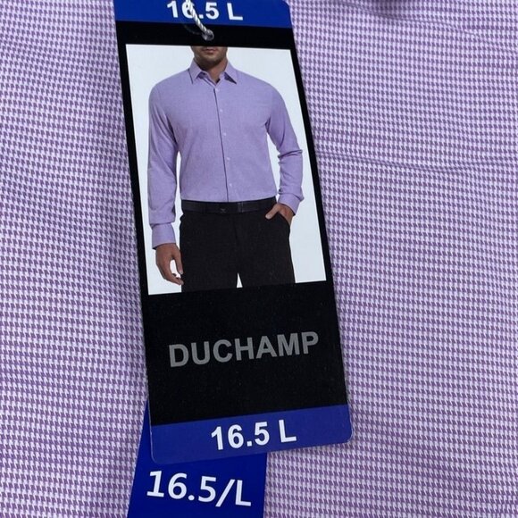 Duchamp Mens Slim Fit Dress Shirt 16.5/L Purple Check Long Sleeve a0430 - Picture 2 of 8